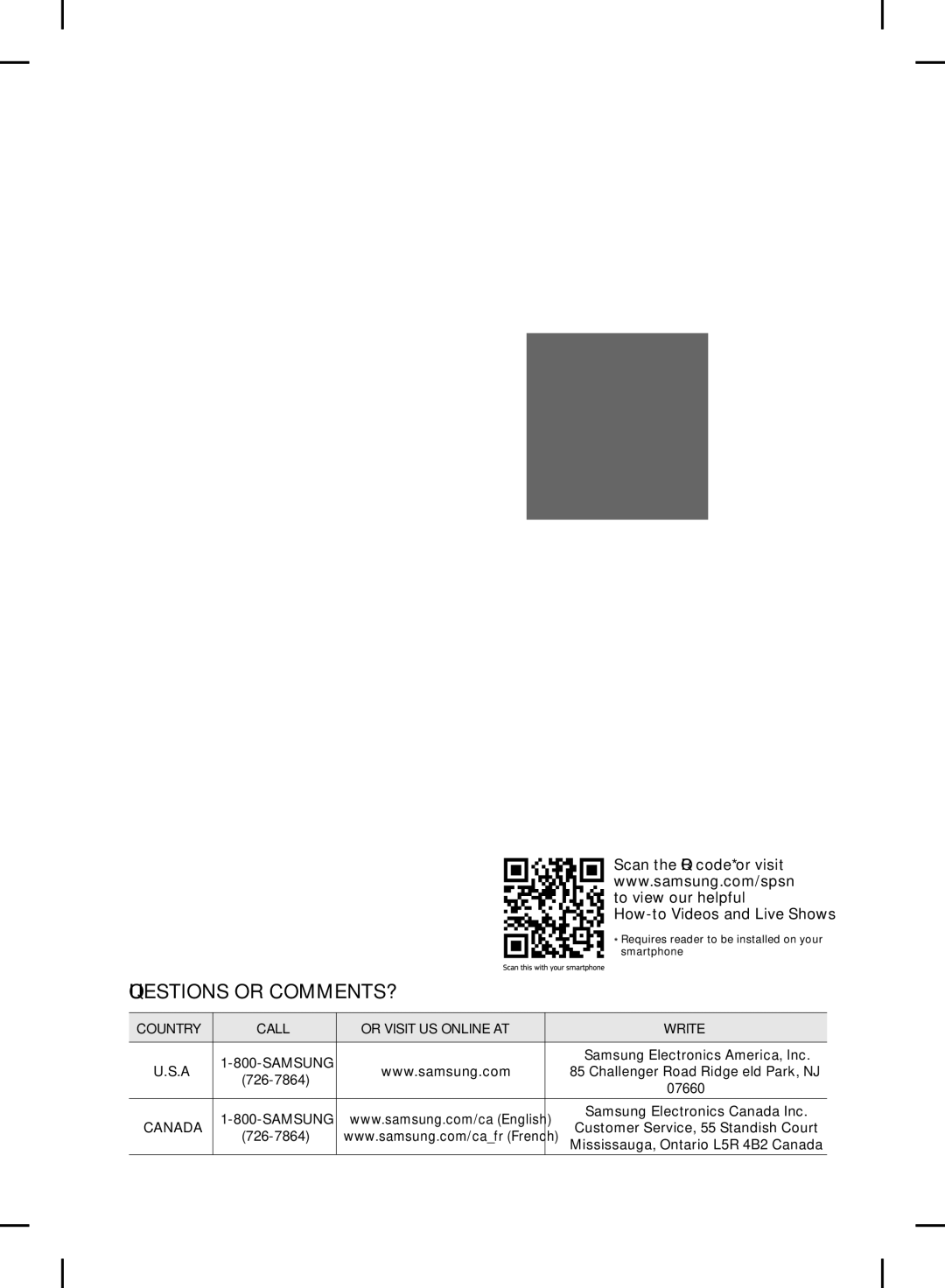 Samsung RF24FSEDBSR user manual Questions or COMMENTS? 