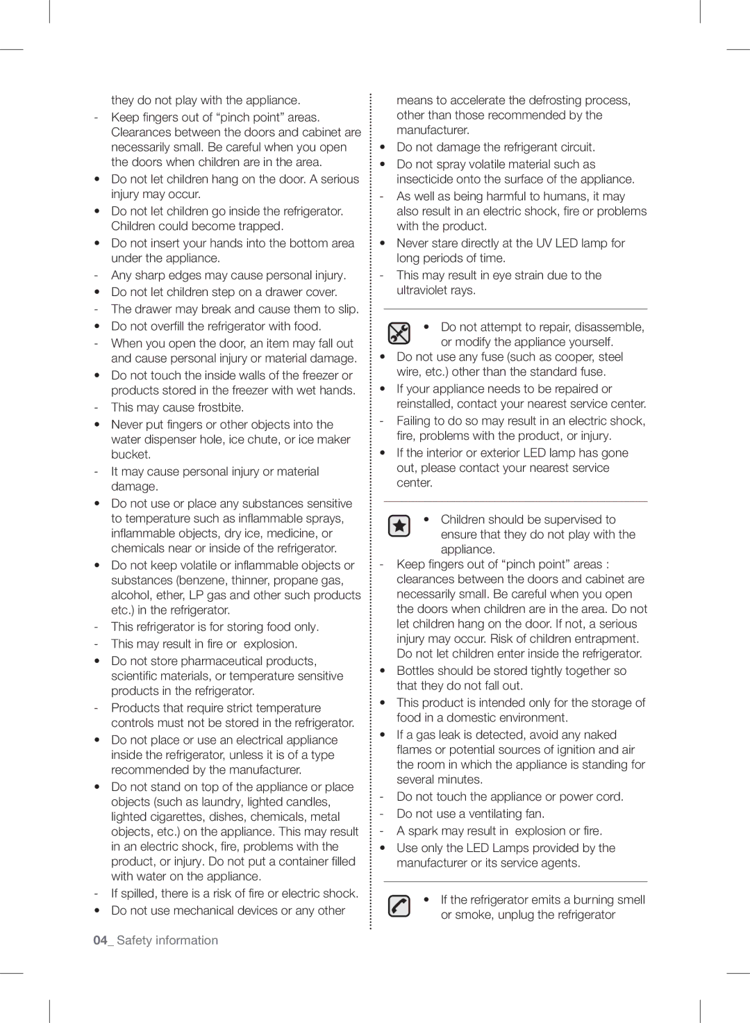 Samsung RF24FSEDBSR user manual They do not play with the appliance, Appliance 