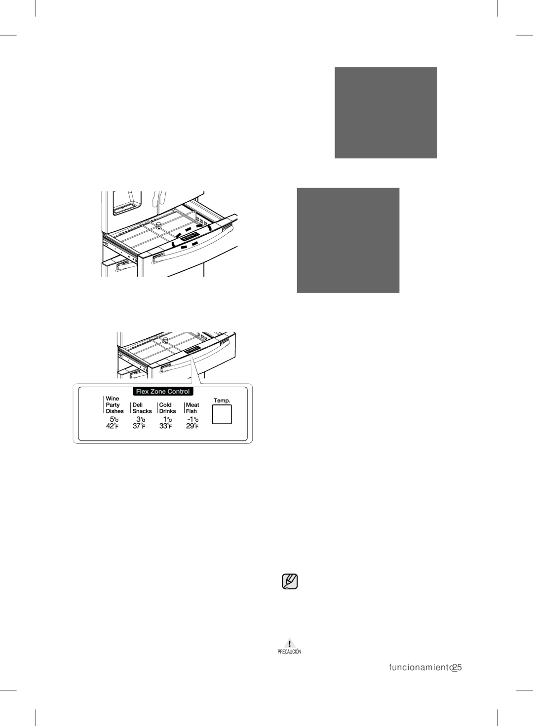 Samsung RF24FSEDBSR user manual USO DEL Cajón Flex Zone, Botón de selección de la temperatura, Temperatura 