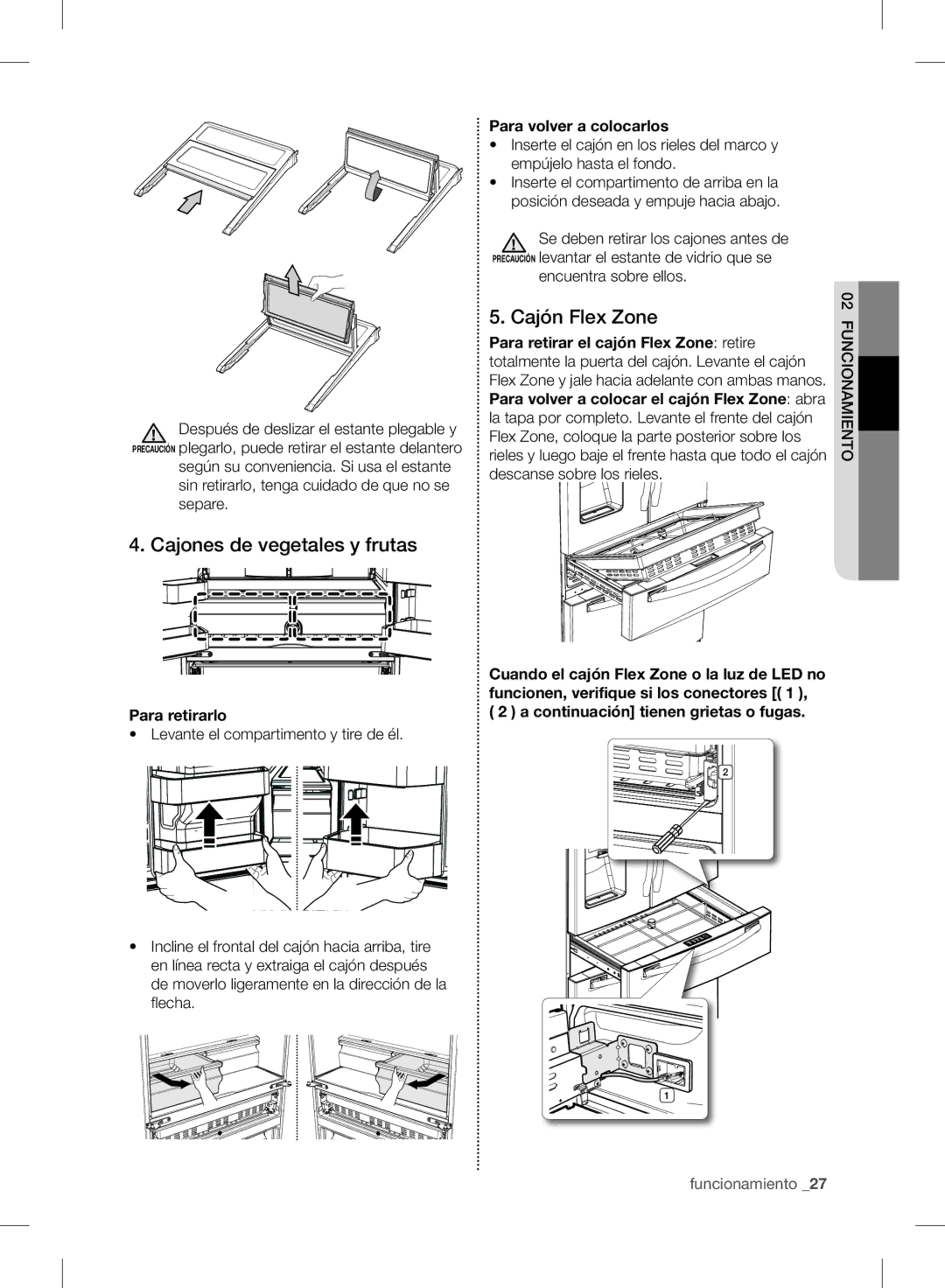 Samsung RF24FSEDBSR user manual Cajones de vegetales y frutas, Cajón Flex Zone 