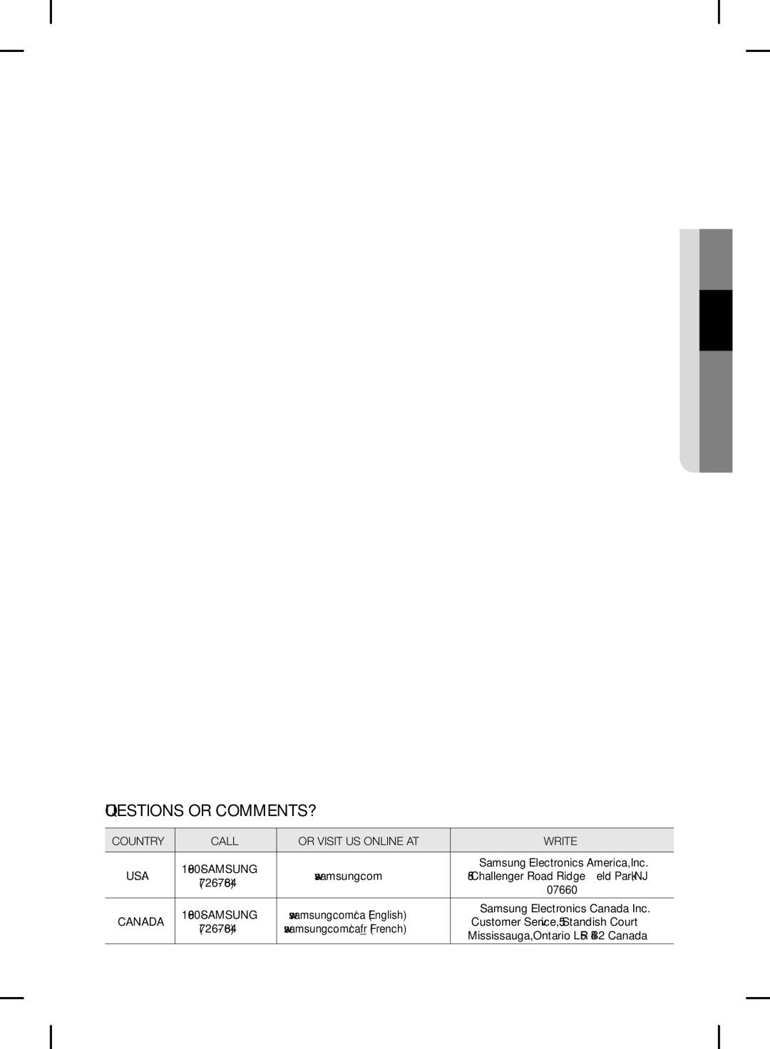 Samsung RF24FSEDBSR user manual Questions or COMMENTS? 