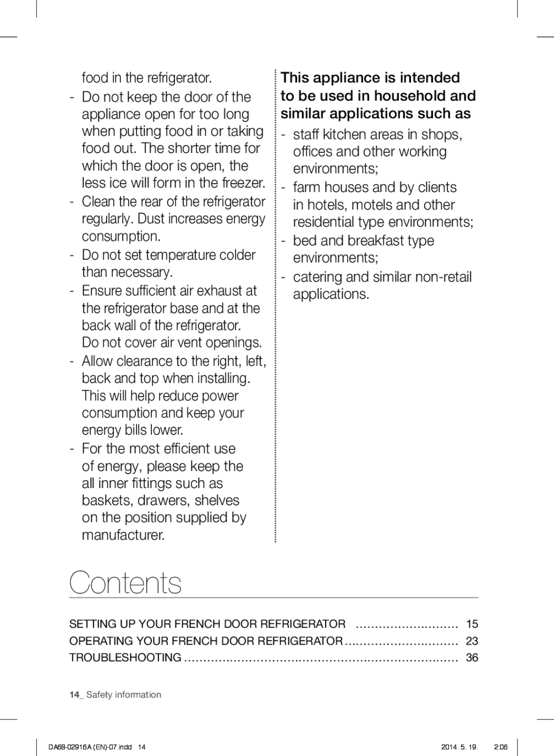 Samsung RF24FSEDBSR user manual Contents 