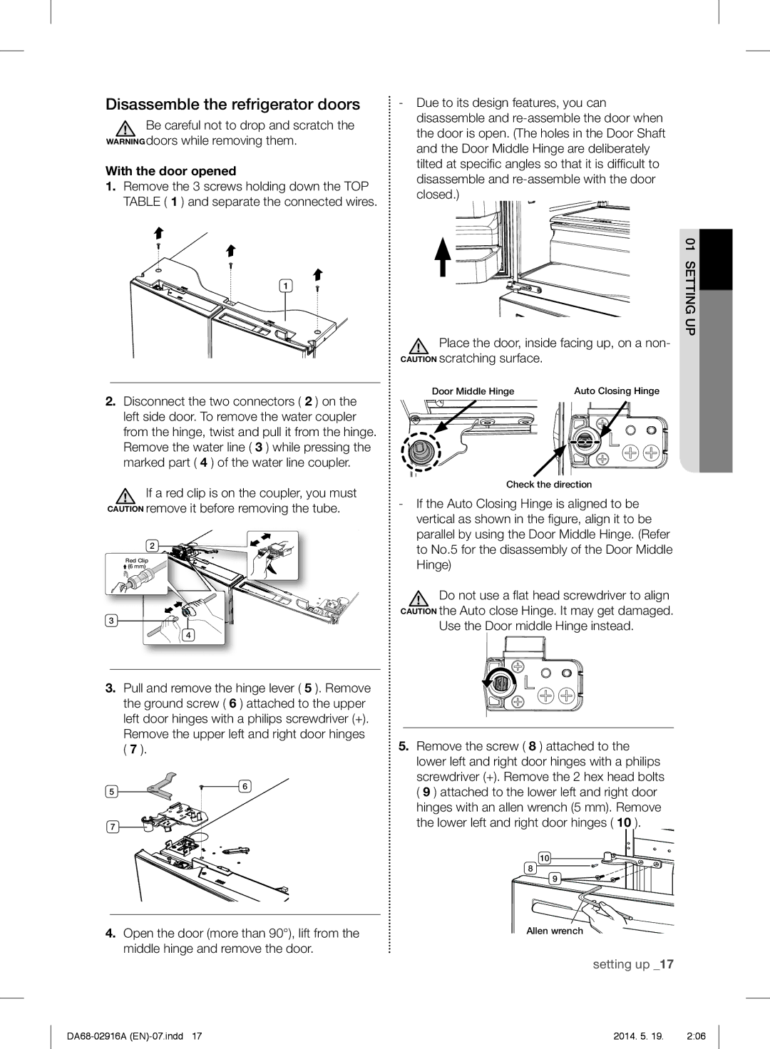 Samsung RF24FSEDBSR user manual Disassemble the refrigerator doors, With the door opened 