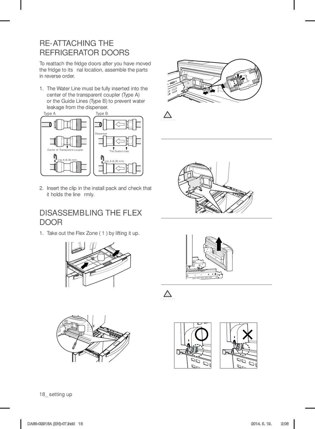 Samsung RF24FSEDBSR user manual RE-ATTACHING the Refrigerator Doors, Disassembling the Flex Door 