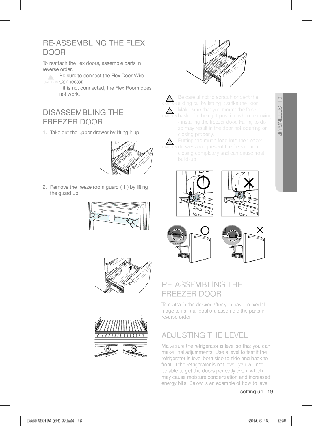 Samsung RF24FSEDBSR user manual RE-ASSEMBLING the Flex Door, Disassembling Freezer Door, RE-ASSEMBLING the Freezer Door 