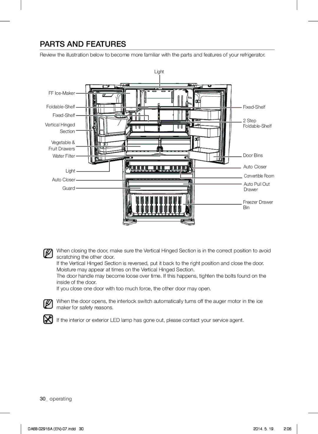 Samsung RF24FSEDBSR user manual Parts and Features 