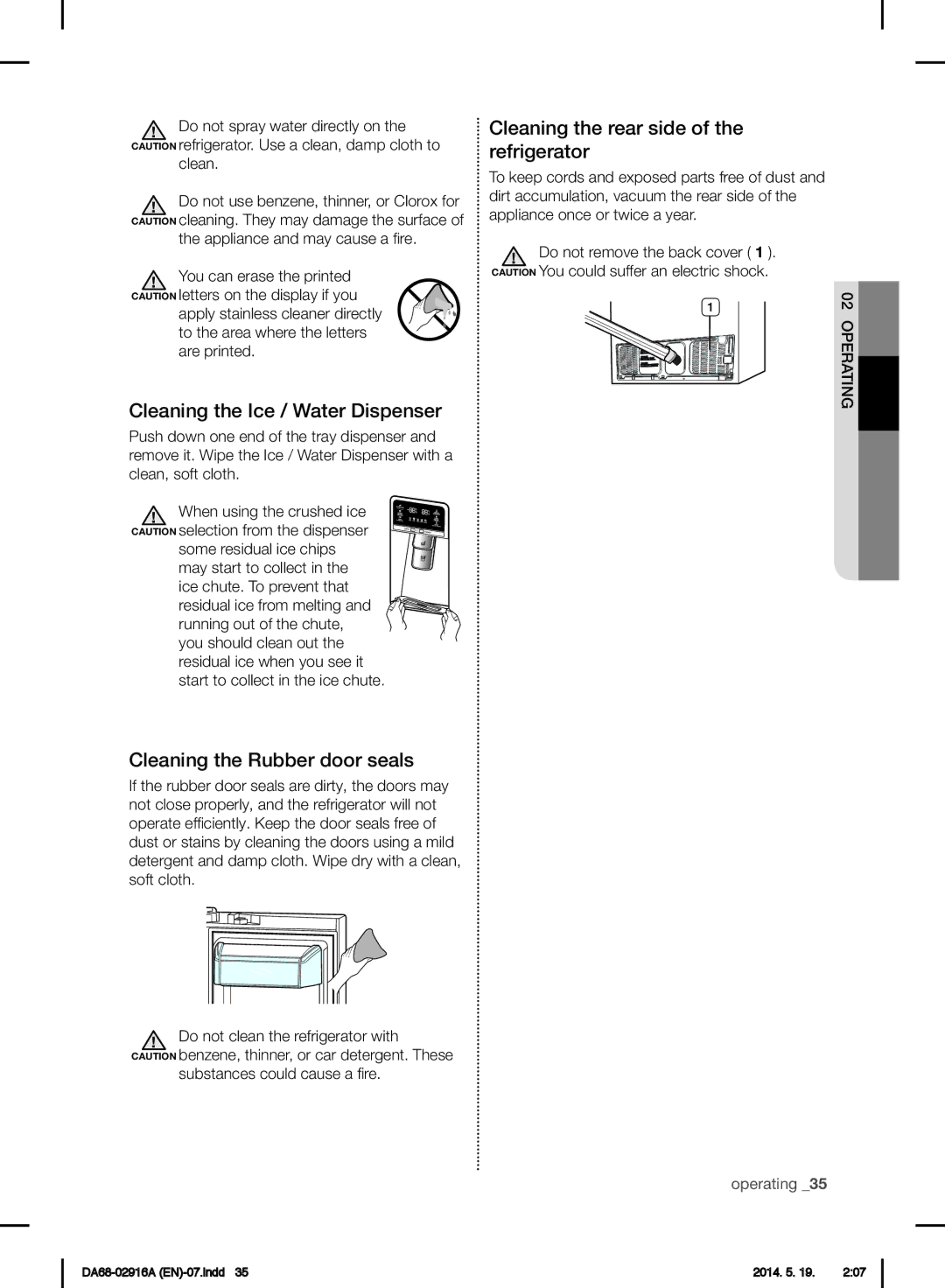 Samsung RF24FSEDBSR user manual Cleaning the Ice / Water Dispenser, Cleaning the Rubber door seals 