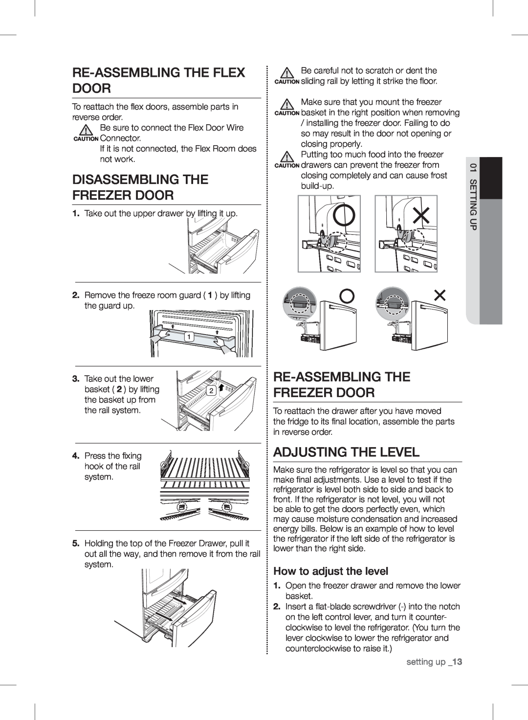 Samsung RF24FSEDBSR user manual Re-Assemblingthe Flex Door, Disassembling The Freezer Door, Re-Assemblingthe Freezer Door 