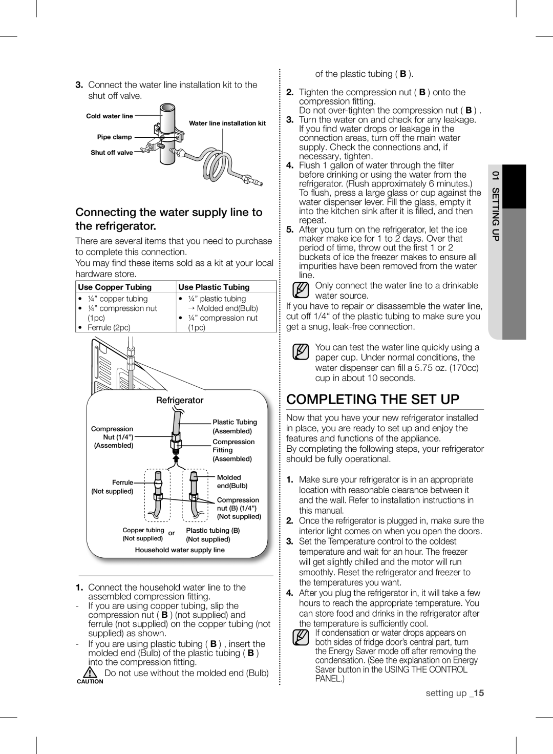 Samsung RF24FSEDBSR user manual Completing The Set Up, setting up _15 