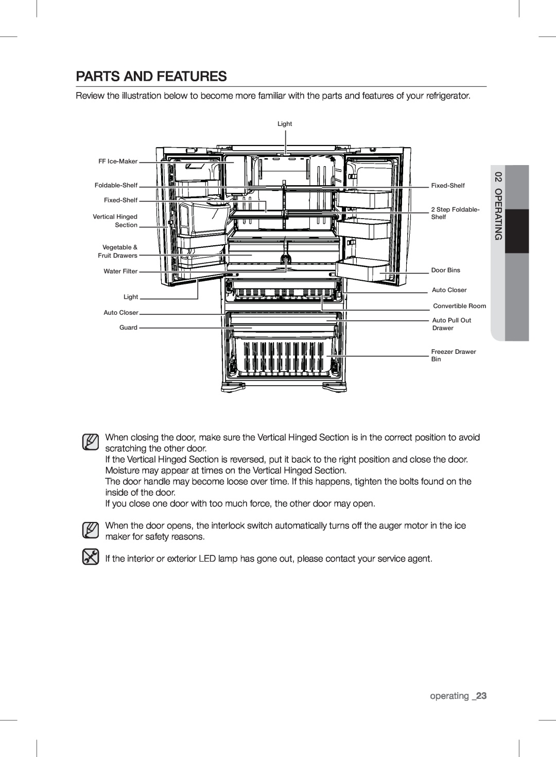 Samsung RF24FSEDBSR user manual Parts And Features, operating _23 