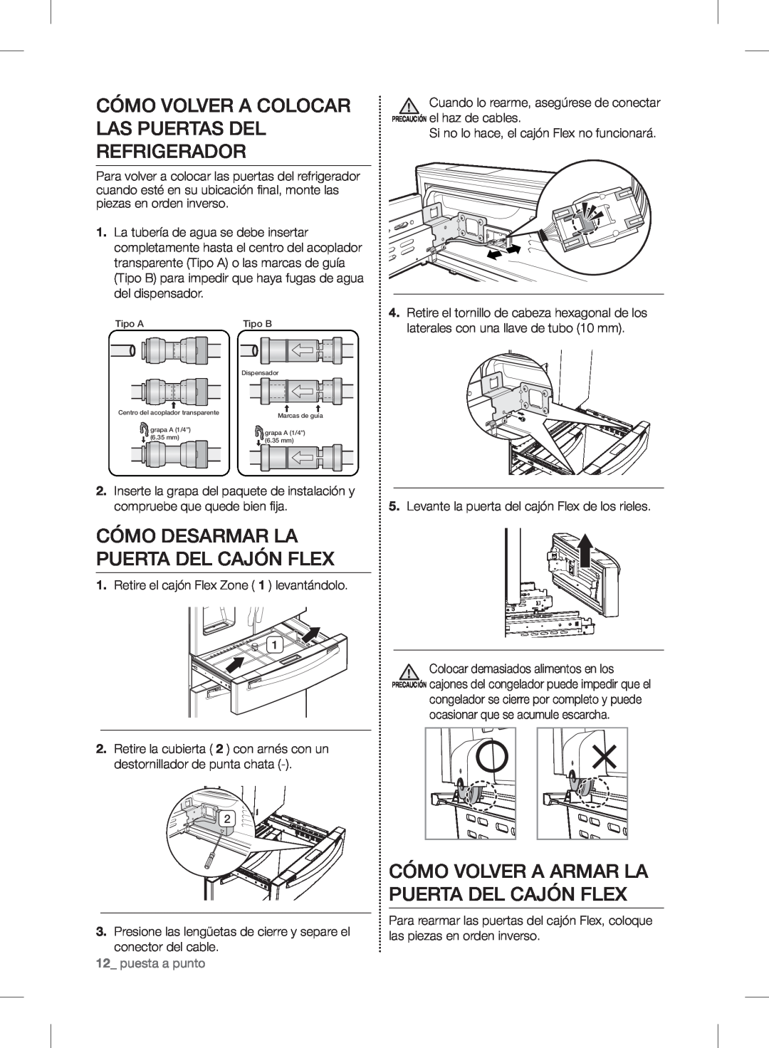Samsung RF24FSEDBSR user manual Cómo Desarmar La Puerta Del Cajón Flex, Cómo Volver A Armar La Puerta Del Cajón Flex 