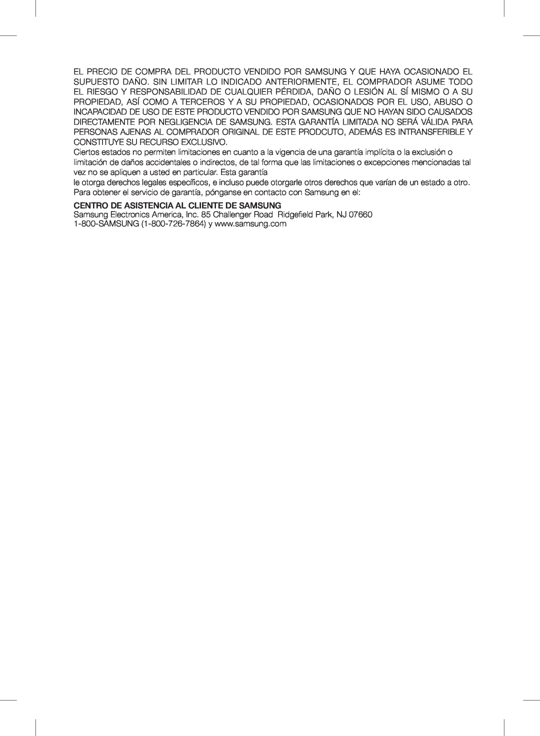 Samsung RF24FSEDBSR user manual Centro De Asistencia Al Cliente De Samsung 
