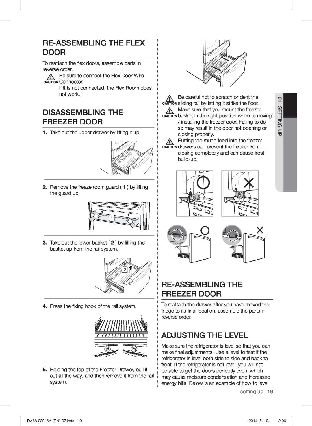 Samsung RF24FSEDBSR user manual Re-Assembling The Flex Door, Disassembling The Freezer Door, Re-Assembling The Freezer Door 