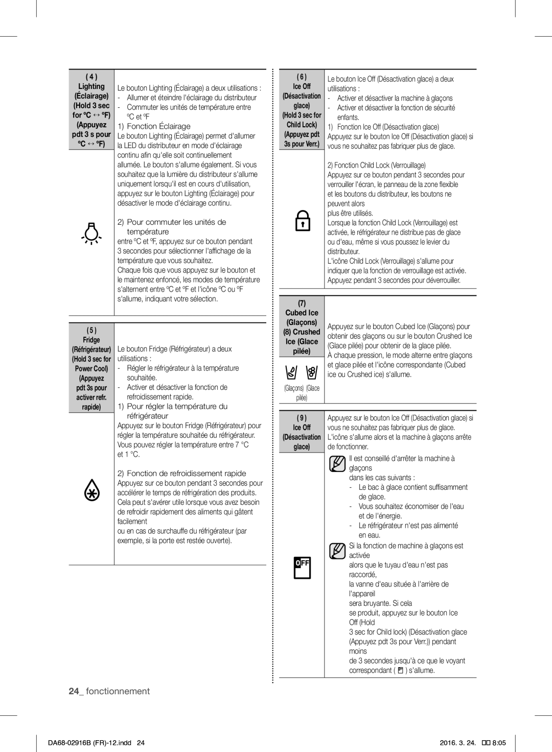 Samsung RF24FSEDBSR/EF manual ºC et ºF 