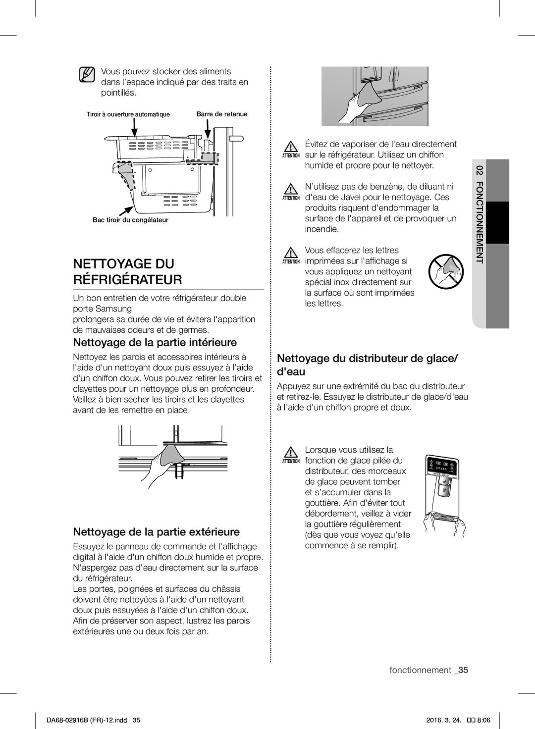 Samsung RF24FSEDBSR/EF Nettoyage DU Réfrigérateur, Nettoyage de la partie intérieure, Nettoyage de la partie extérieure 