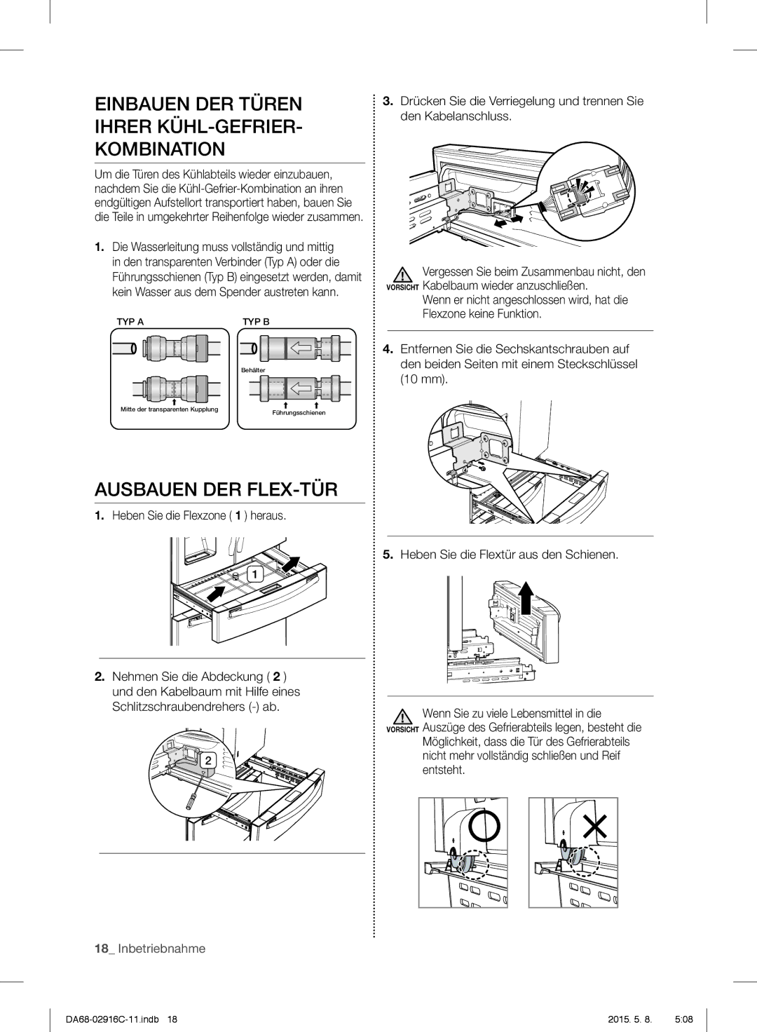 Samsung RF24FSEDBSR/EG, RF24FSEDBSR/EO manual Einbauen DER Türen Ihrer KÜHL-GEFRIER- Kombination, Ausbauen DER FLEX-TÜR 