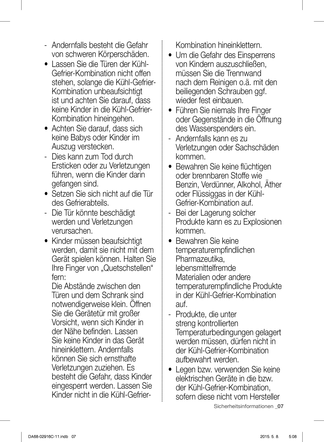 Samsung RF24FSEDBSR/EF, RF24FSEDBSR/EO Setzen Sie sich nicht auf die Tür des Gefrierabteils, Kombination hineinklettern 