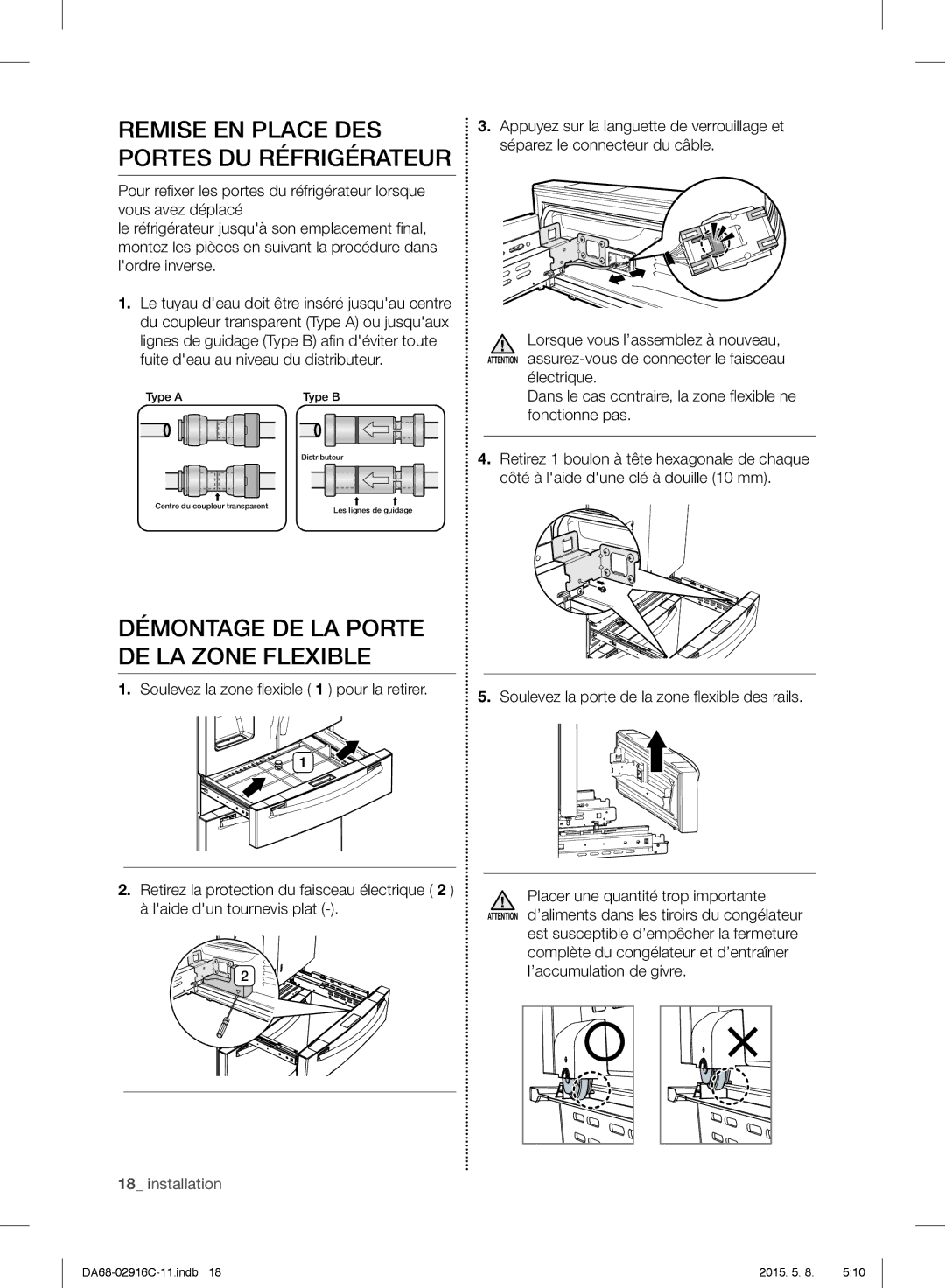 Samsung RF24FSEDBSR/EG manual Démontage DE LA Porte DE LA Zone Flexible, Soulevez la porte de la zone ﬂ exible des rails 