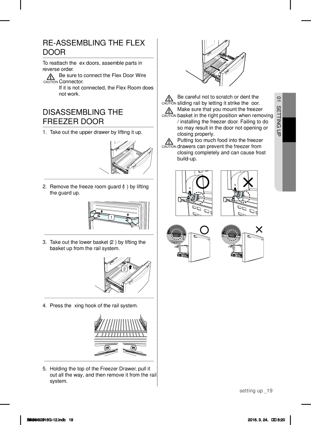 Samsung RF24FSEDBSR/EF, RF24FSEDBSR/EO, RF24FSEDBSR/ES manual RE-ASSEMBLING the Flex Door, Disassembling Freezer Door 