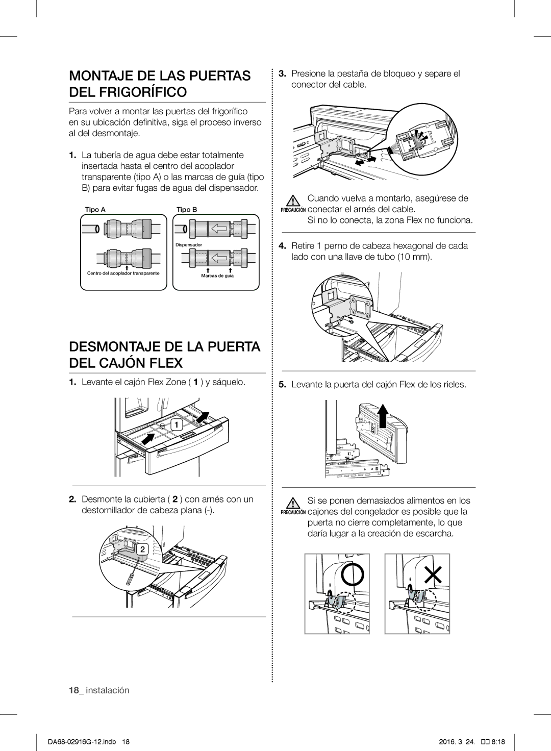 Samsung RF24FSEDBSR/EG, RF24FSEDBSR/EO manual Montaje DE LAS Puertas DEL Frigorífico, Desmontaje DE LA Puerta DEL Cajón Flex 