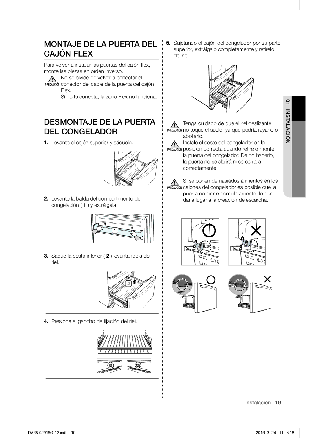 Samsung RF24FSEDBSR/EF manual Montaje DE LA Puerta DEL Cajón Flex, Desmontaje DE LA Puerta DEL Congelador, Abollarlo 