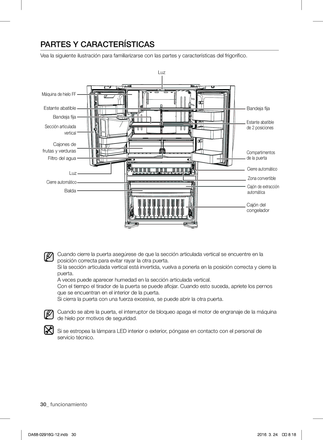 Samsung RF24FSEDBSR/EG, RF24FSEDBSR/EO, RF24FSEDBSR/ES, RF24FSEDBSR/EF manual Partes Y Características, Balda Bandeja fija 