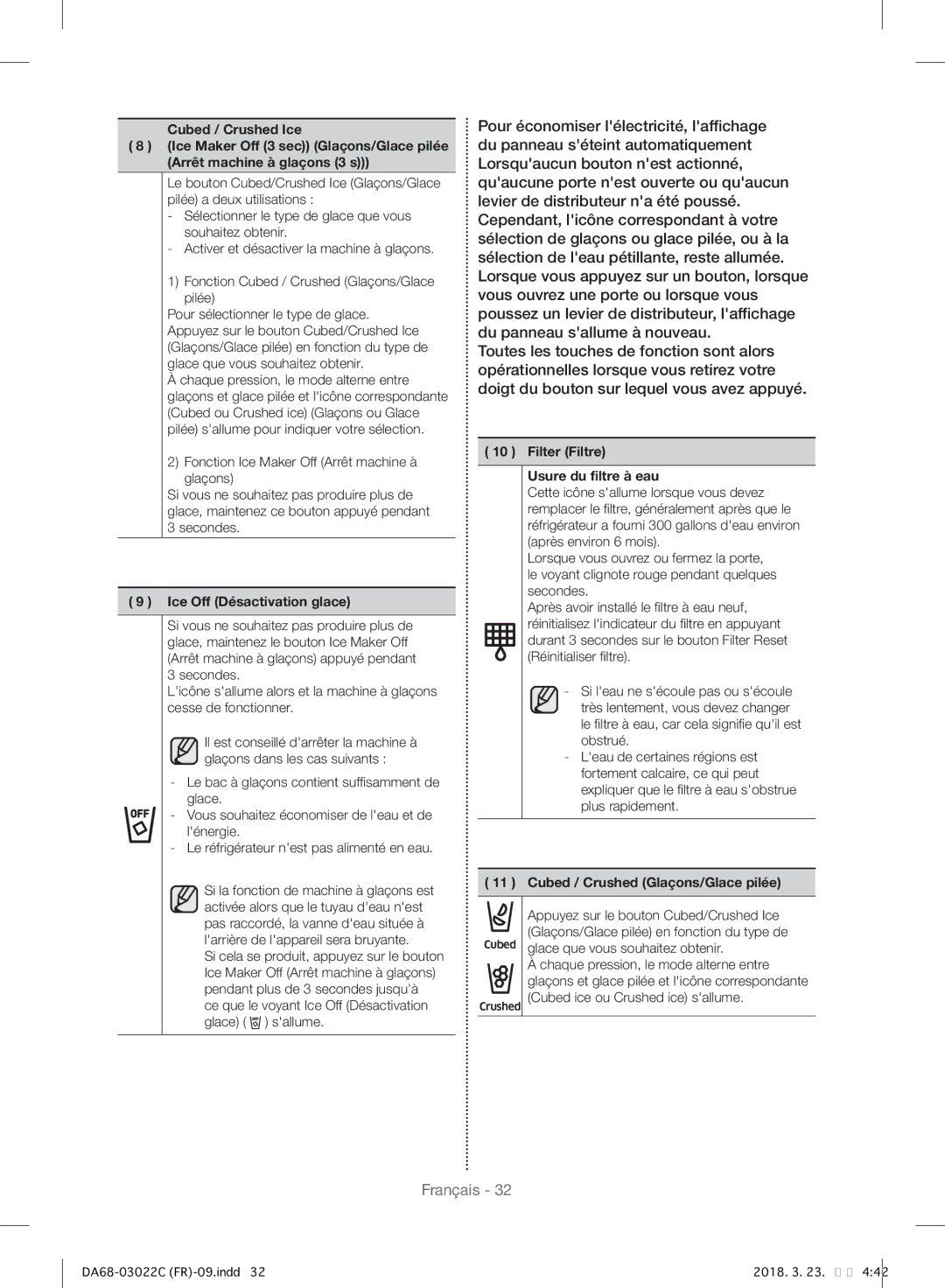 Samsung RF24HSESBSR/EF manual Ice Off Désactivation glace 