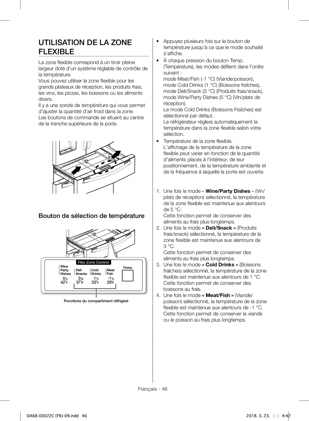 Samsung RF24HSESBSR/EF manual Utilisation DE LA Zone Flexible, Bouton de sélection de température 