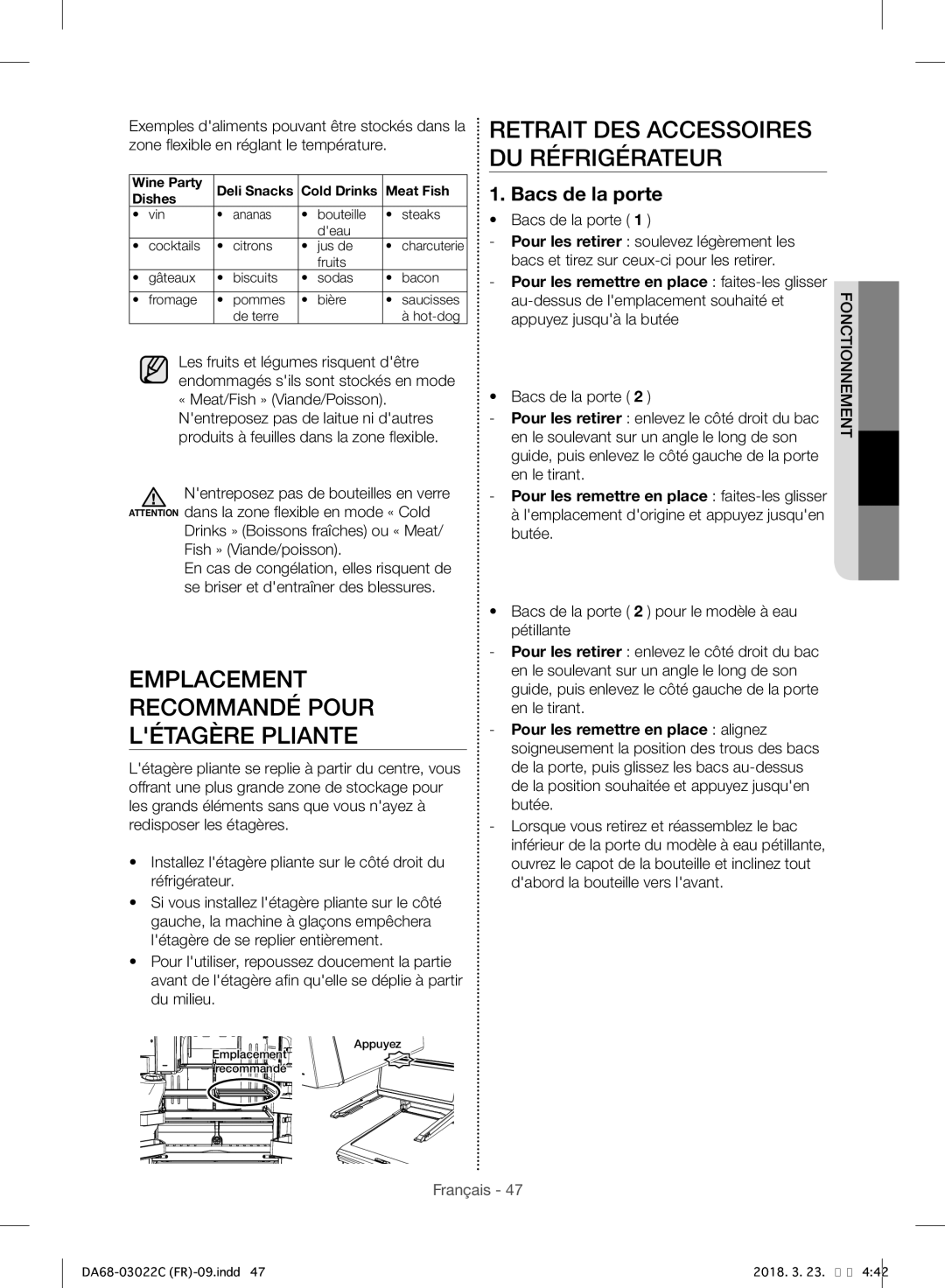 Samsung RF24HSESBSR/EF Emplacement Recommandé Pour Létagère Pliante, Wine Party Deli Snacks Cold Drinks Meat Fish Dishes 