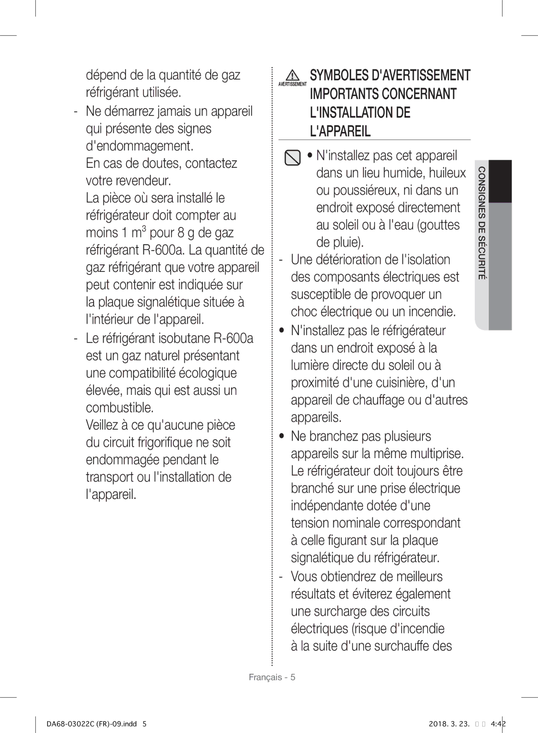 Samsung RF24HSESBSR/EF manual En cas de doutes, contactez votre revendeur 