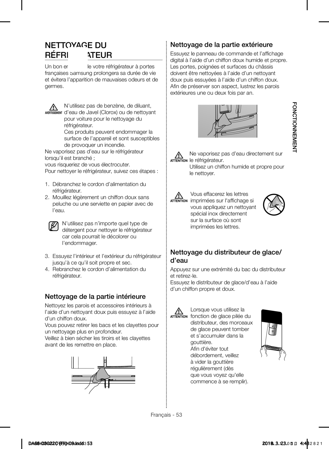 Samsung RF24HSESBSR/EF Nettoyage DU Réfrigérateur, Nettoyage de la partie intérieure, Nettoyage de la partie extérieure 