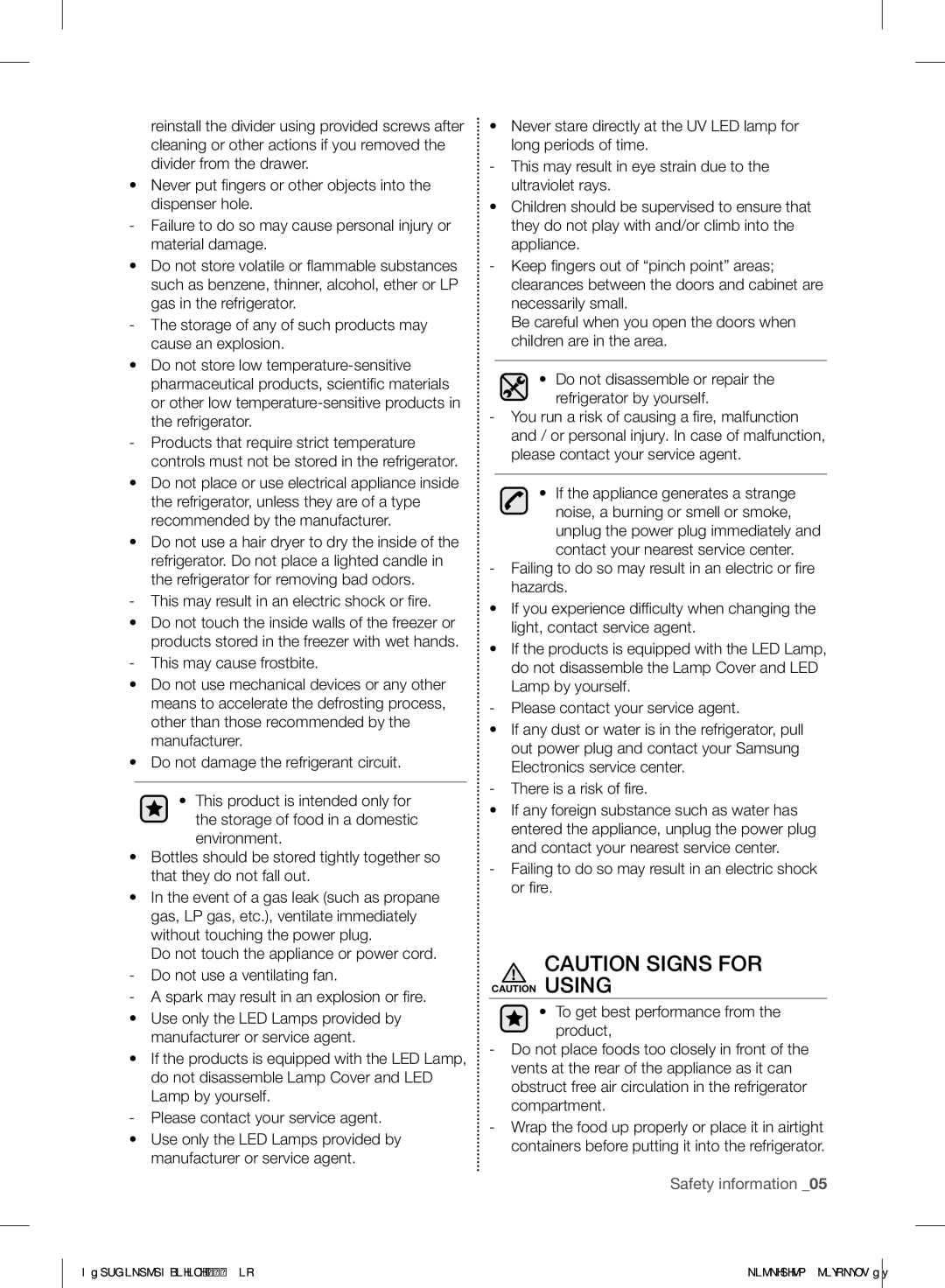 Samsung RF260BEAESL/TA manual Safety information 