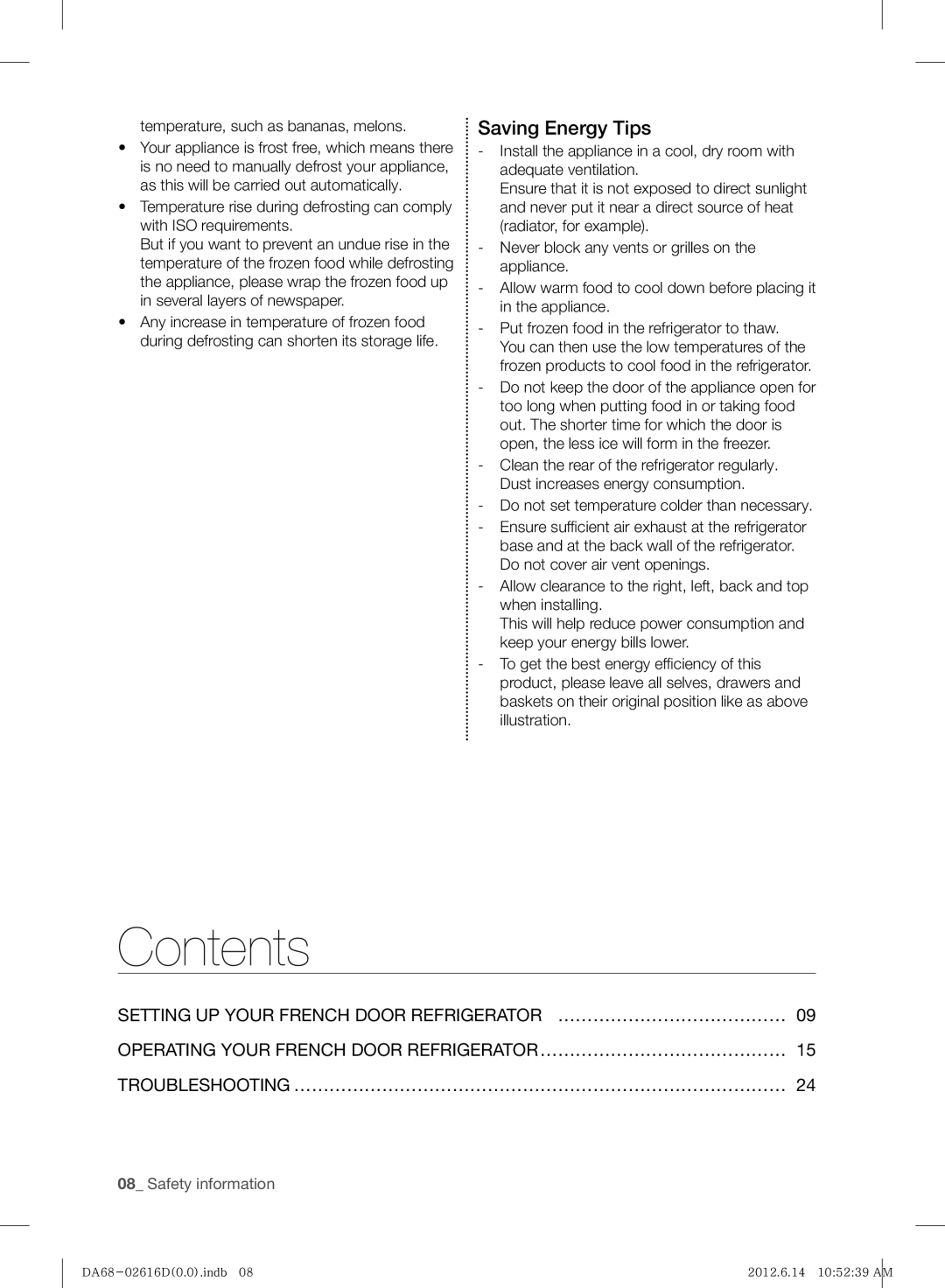 Samsung RF260BEAESL/TA manual Contents 