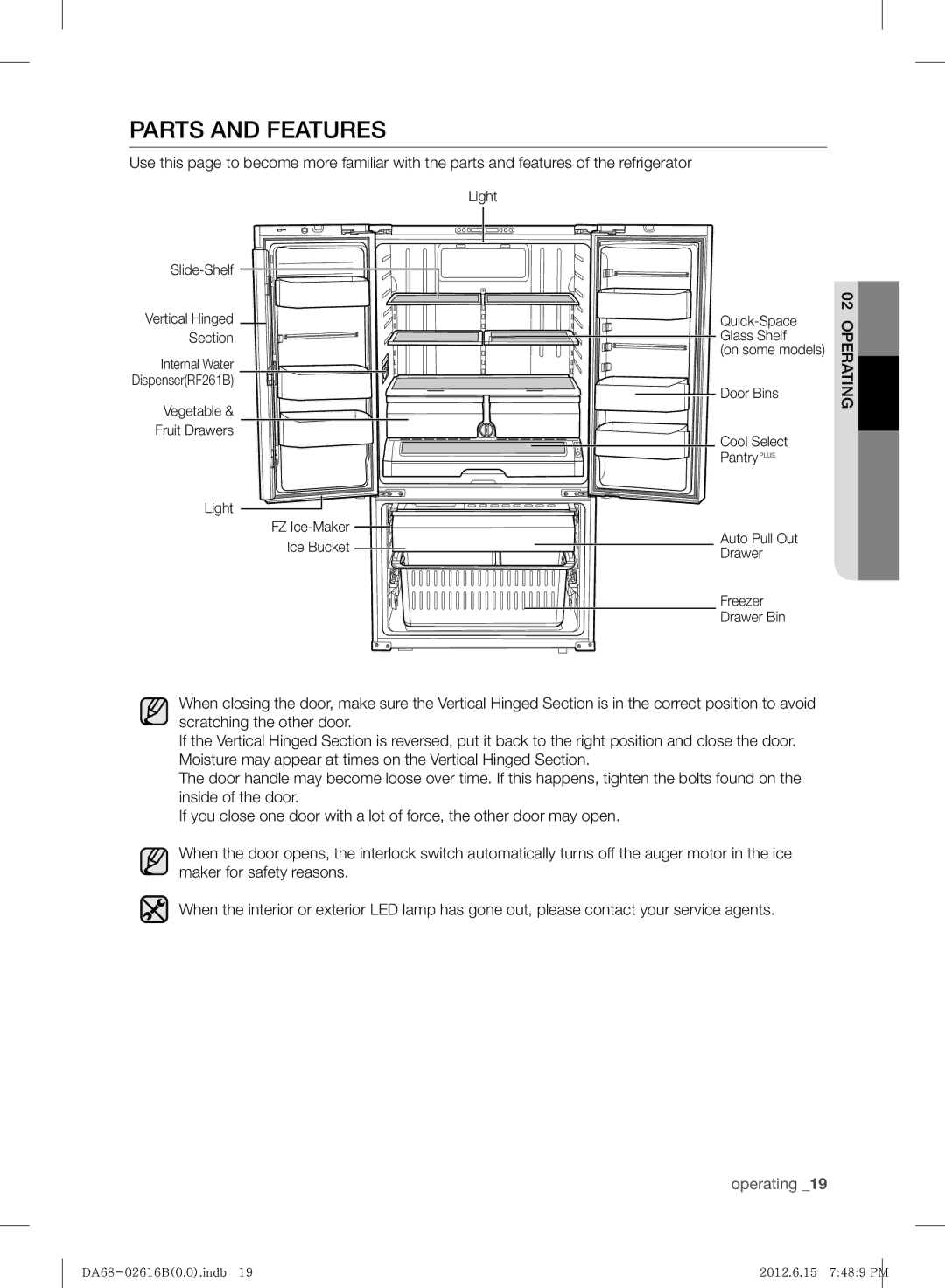 Samsung RF260BEAESP/ML, RF260BEAEWW/ML manual Parts and Features 