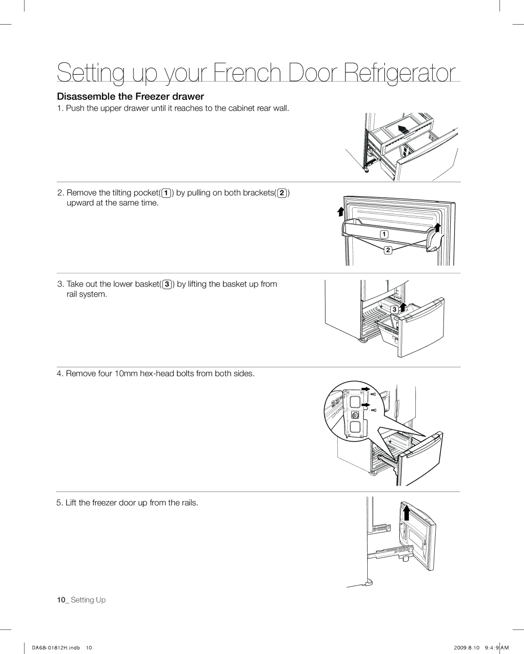 Samsung RF263 user manual Disassemble the Freezer drawer 