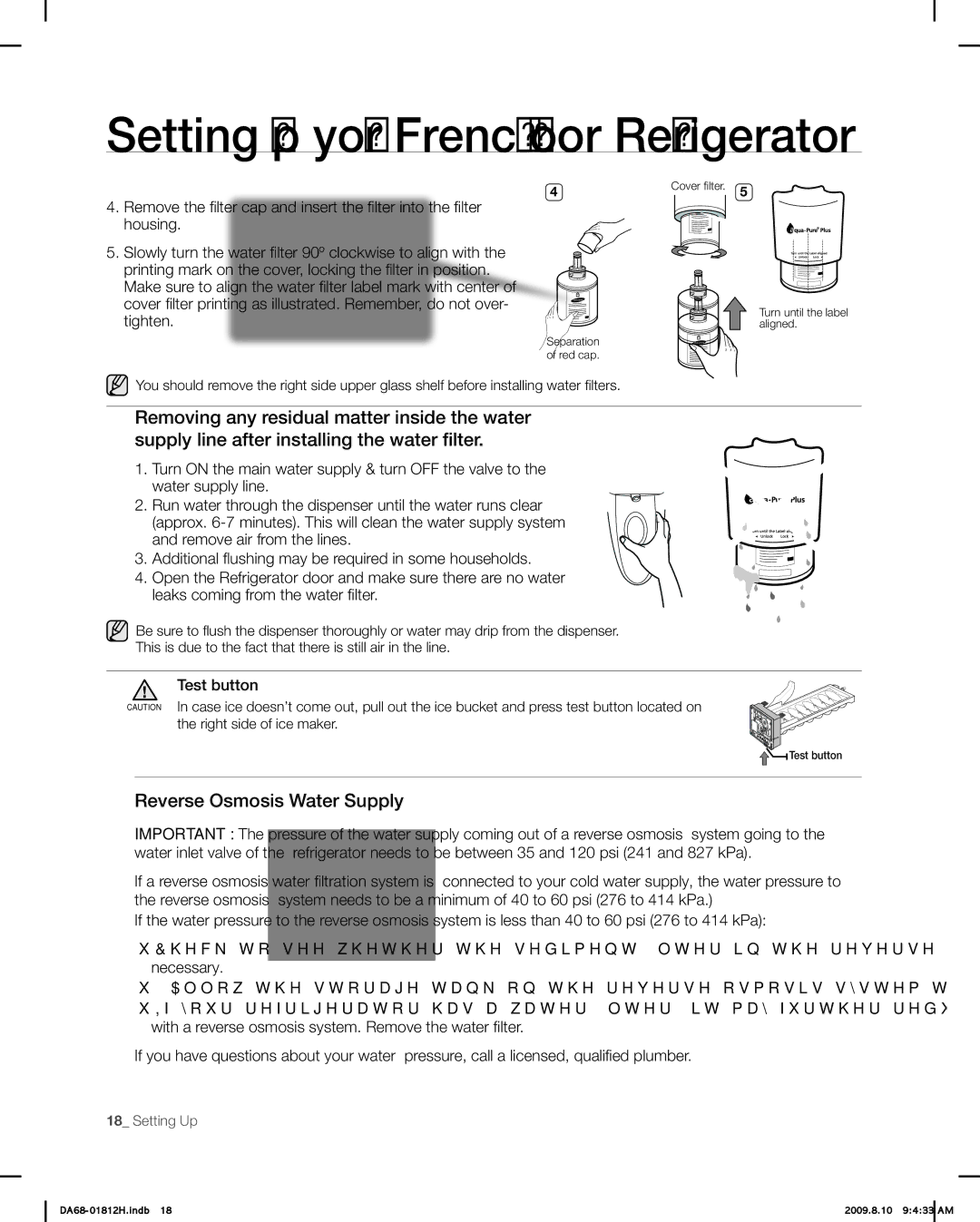 Samsung RF263 user manual Reverse Osmosis Water Supply 