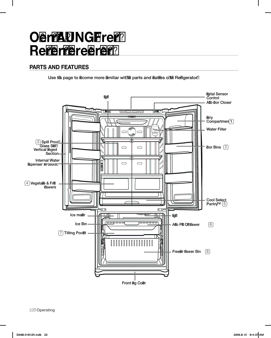 Samsung RF263 user manual Parts and Features 