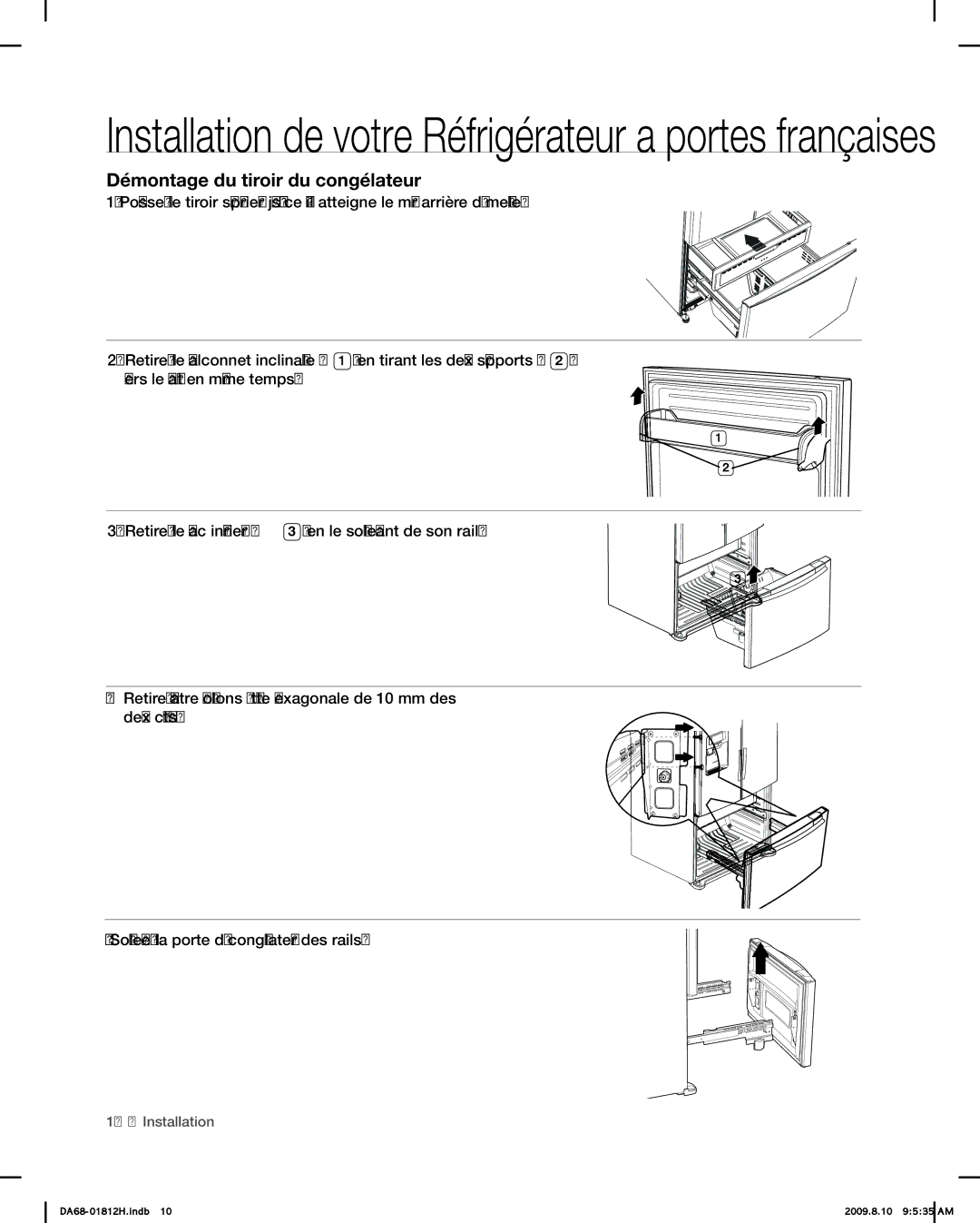 Samsung RF263 user manual Démontage du tiroir du congélateur 