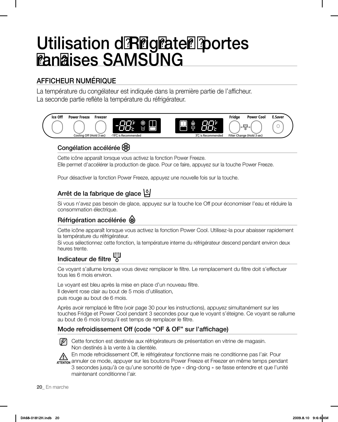 Samsung RF263 user manual Afficheur Numérique 