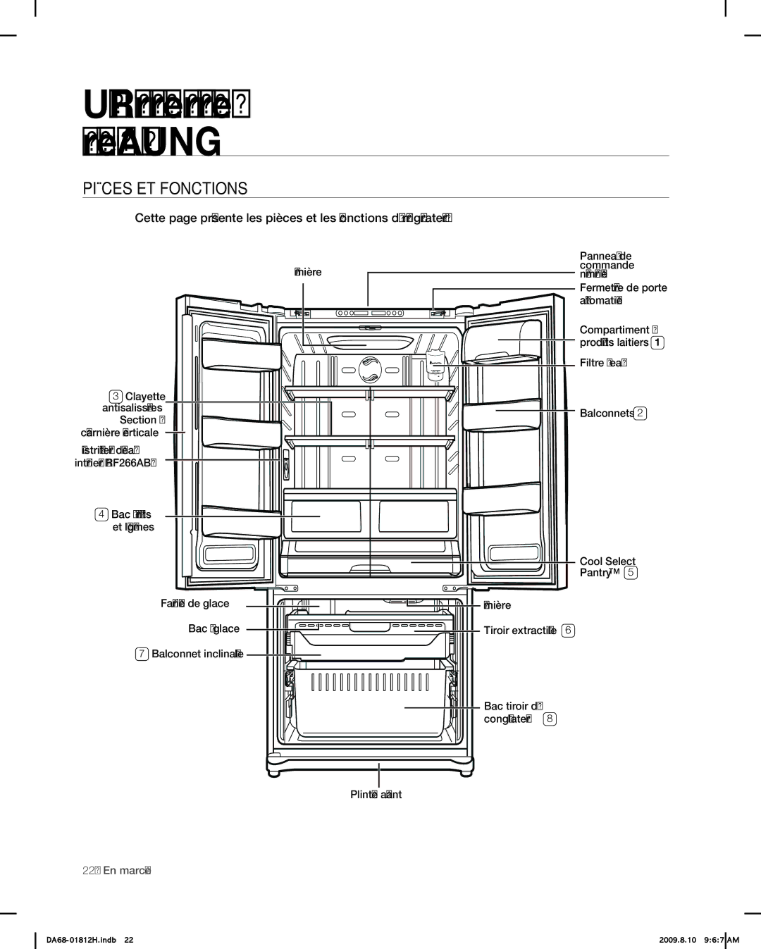 Samsung RF263 user manual Pièces ET Fonctions 