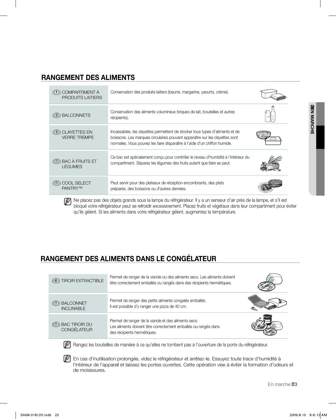 Samsung RF263 user manual Rangement DES Aliments Dans LE Congélateur 