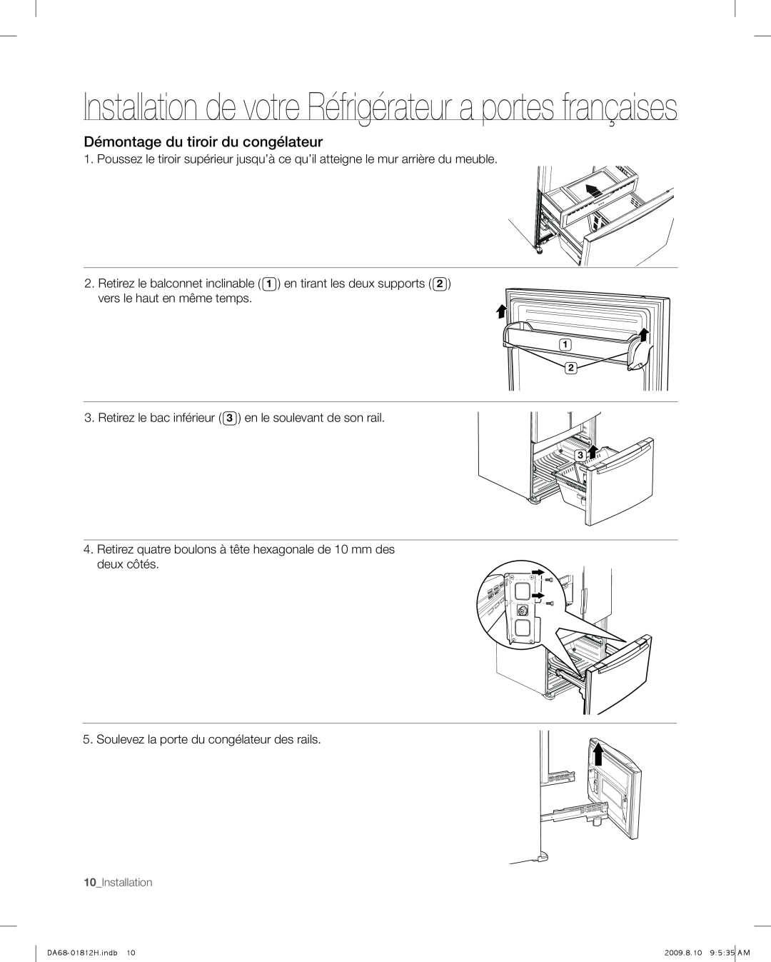 Samsung RF263 user manual Démontage du tiroir du congélateur 