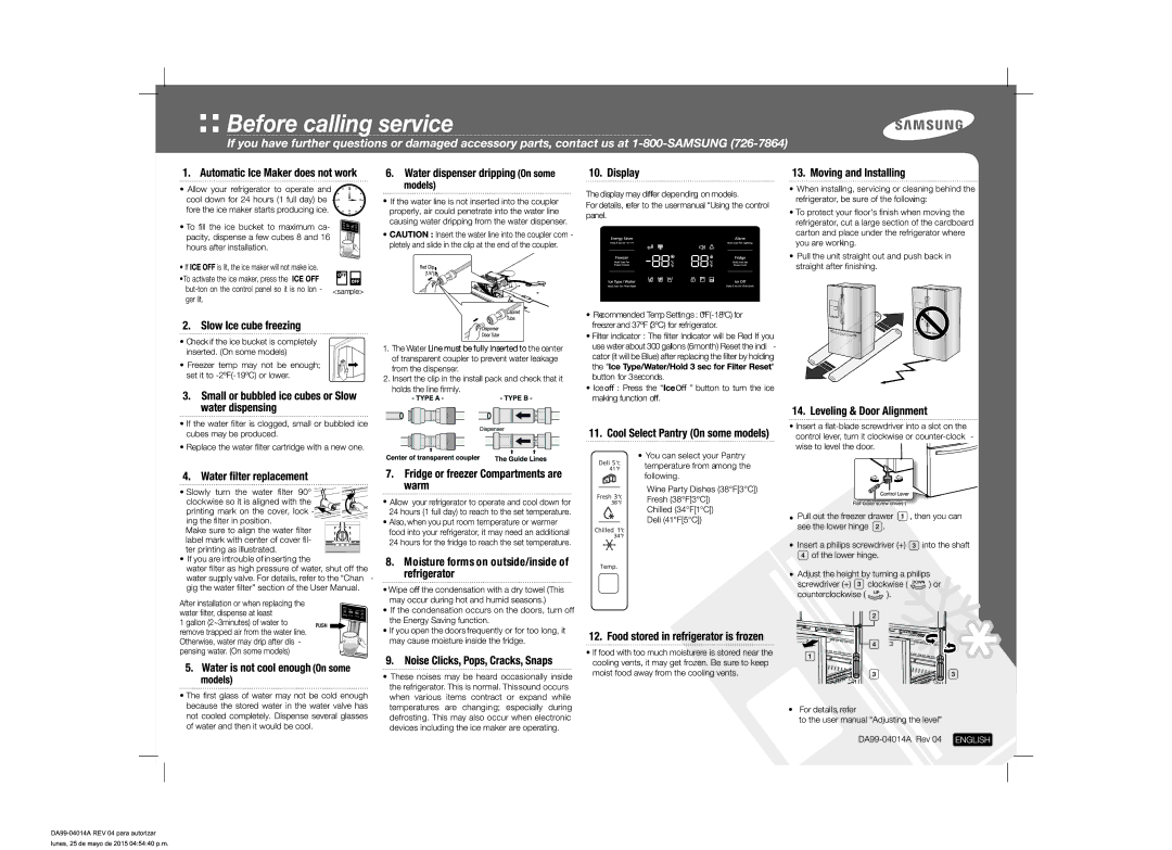 Samsung RF263BEAESG/ML manual 