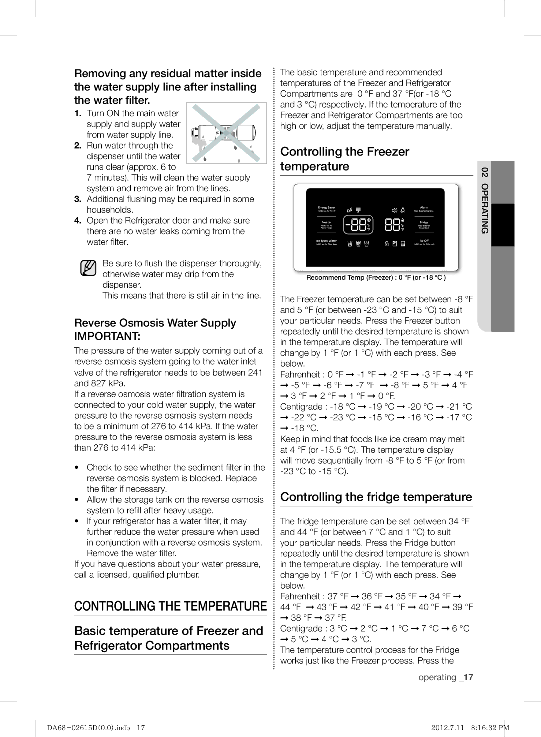 Samsung RF263BEAESP/ML manual Reverse Osmosis Water Supply, Turn on the main water, Runs clear approx to 