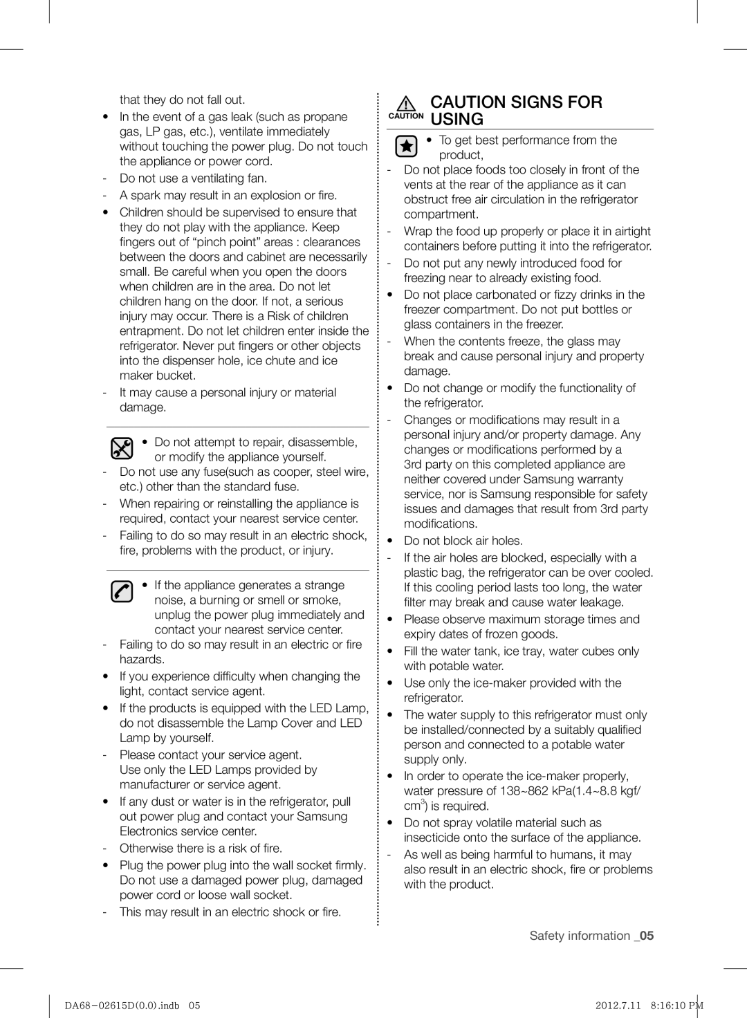 Samsung RF263BEAESP/ML manual It may cause a personal injury or material damage 