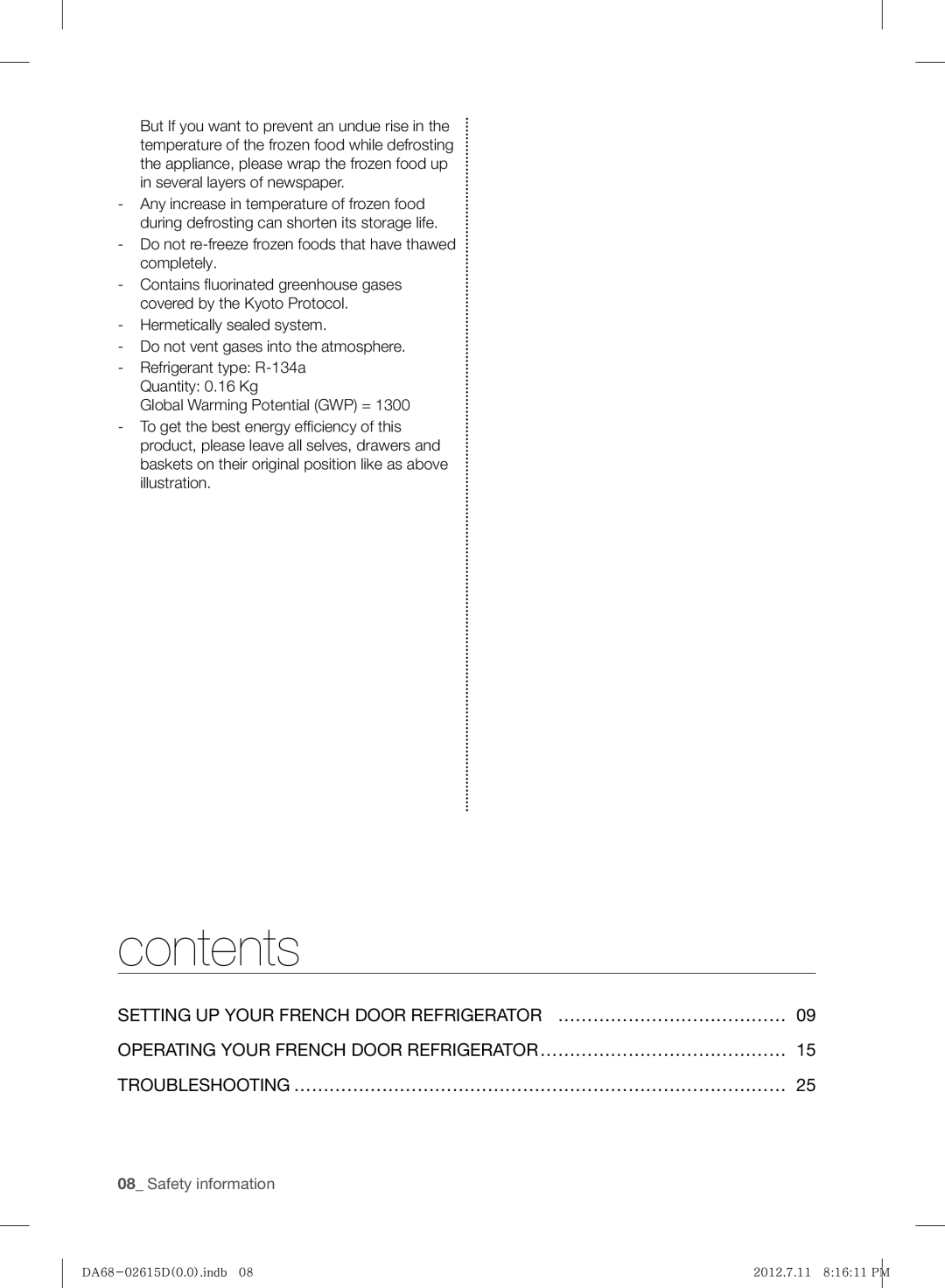 Samsung RF263BEAESP/ML manual Contents 