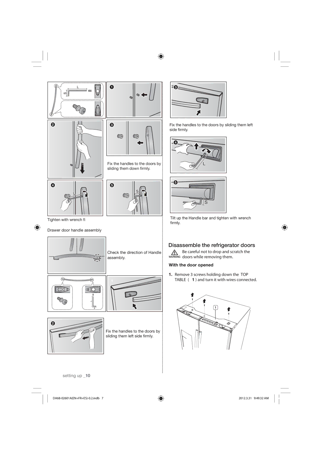 Samsung RF263BEAEBC, RF263BEAEWW, RF263BEAESR user manual Disassemble the refrigerator doors 