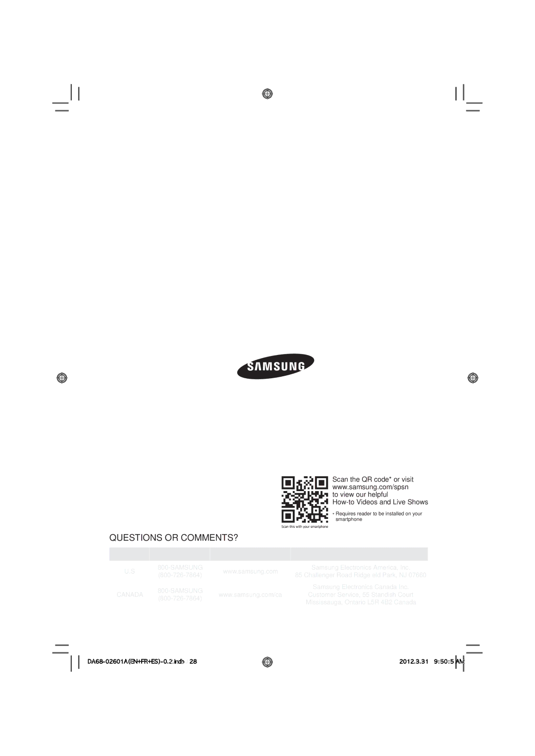 Samsung RF263BEAESR, RF263BEAEWW, RF263BEAEBC user manual Questions or COMMENTS?, How-to Videos and Live Shows 