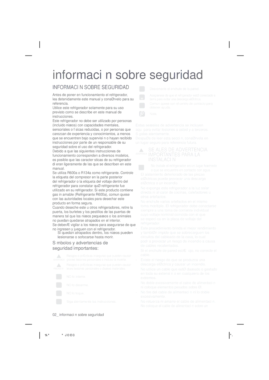 Samsung RF263BEAEBC user manual Información sobre seguridad, Instalación, Símbolos y advertencias de seguridad importantes 