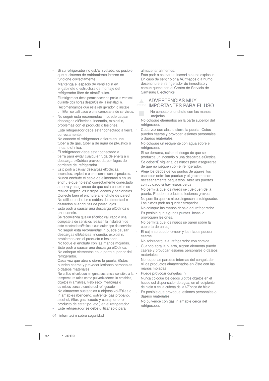 Samsung RF263BEAEWW, RF263BEAEBC, RF263BEAESR user manual Advertencias MUY Advertencia Importantes Para EL USO 